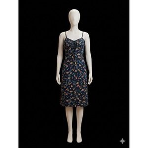 Quarry Womens Navy Blue Floral Ribbed Knit Tie Front Midi Dress Size Large